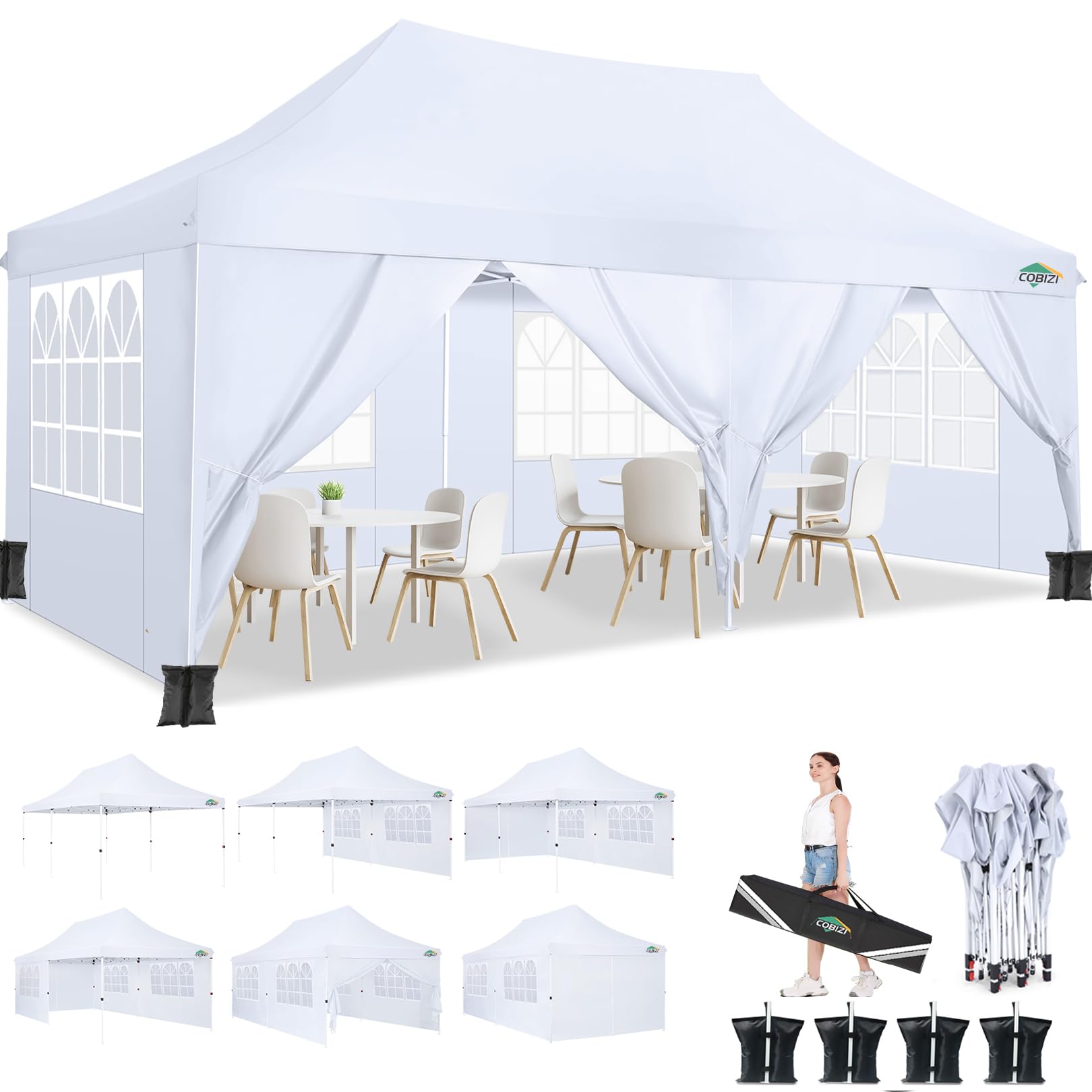 COBIZI 10x20 Pop Up Canopy for Parties and Events with 6 Sidewalls (Frame Upgraded)  
COBIZI 10x20 Conical Party Tent 10