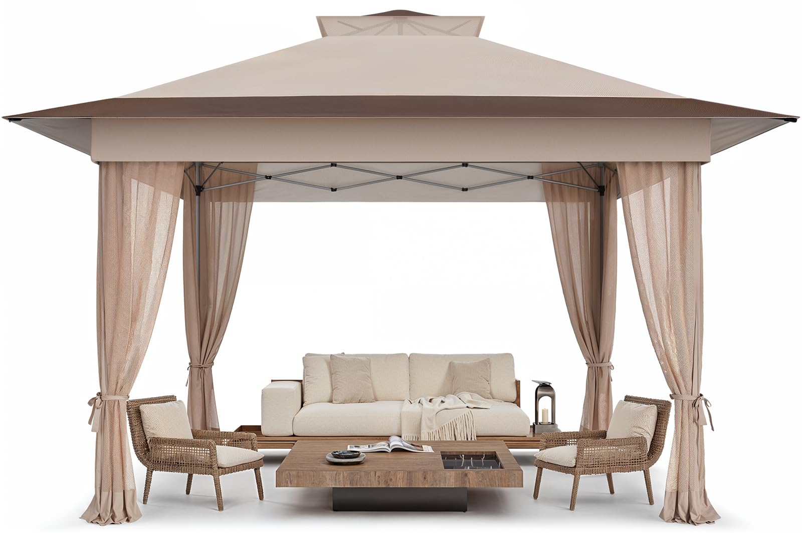 Amada Brown 13x13 Pop Up Gazebo for Patio and Backyard Parties
| Amada 3-Speed Adjustable Pop Up Canopy Tent Brown for